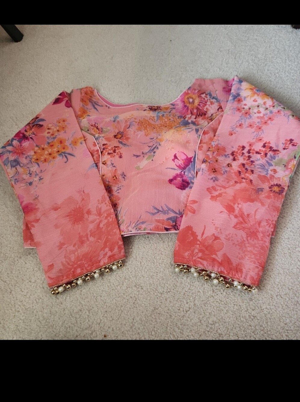 Floral Georgette Saree Padded Blouse (Indian & Pakistani) Size 42